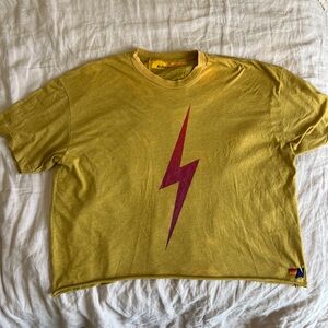 Aviator Nation Yellow Tee with Purple Lightning Bolt